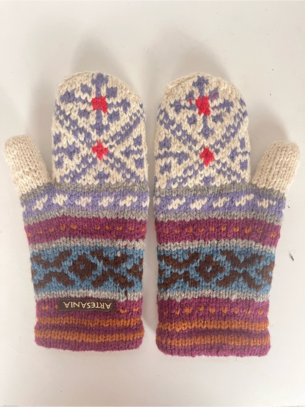 Artesania 100% Alpaca Wool Mittens Fleece Lining Nordic Knit Adult One Size